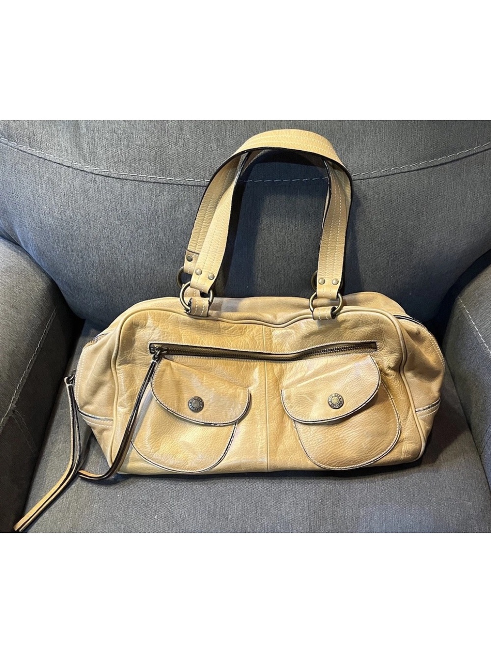 vintage Fall 2003 Gap 100% cowhide leather bag Butter Yellow 15X8.5X6”